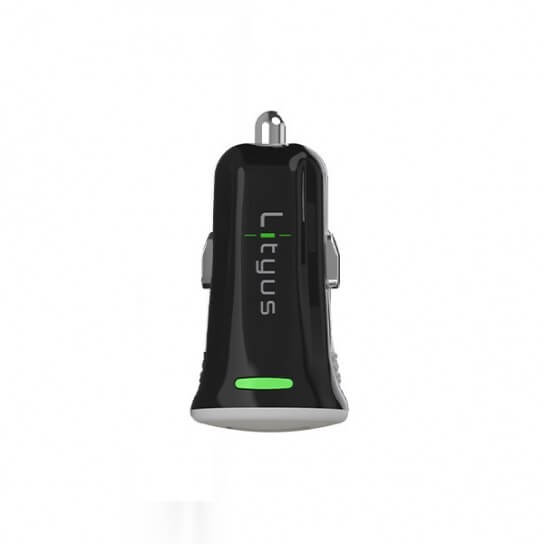 Lityus Car Charger Single USB 2.4A Lightning Cable Black