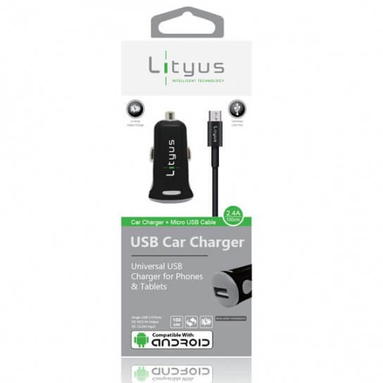 Lityus Car Charger Single USB 2.4A Black