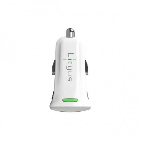 Lityus Wall Car Charger Single USB 2.4A Micro Cable White